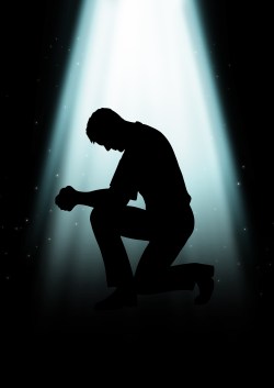 Silhouette illustration of a man praying under the light